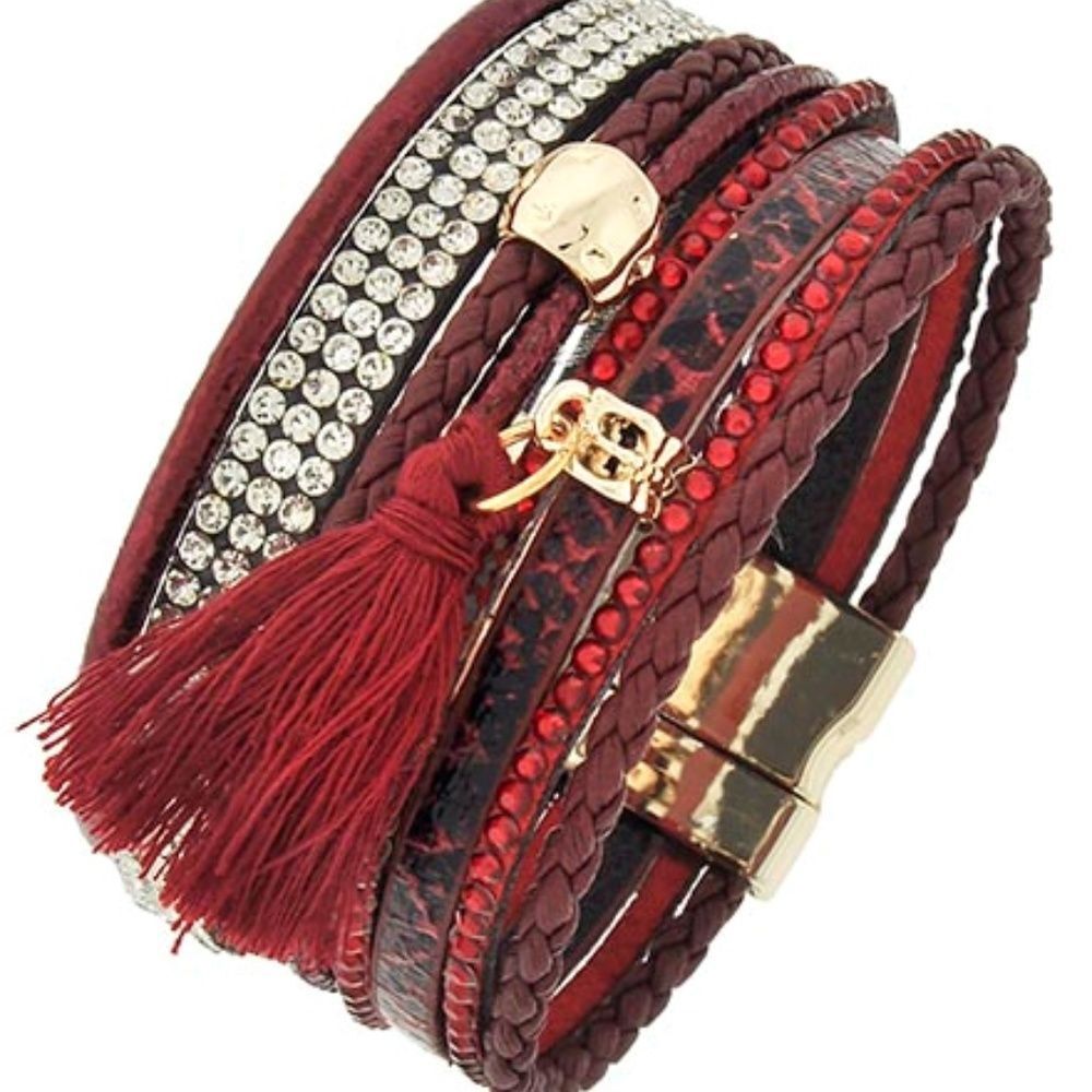 Gorgeous Burgundy‎ Tassel Bracelet Magnetic Closure